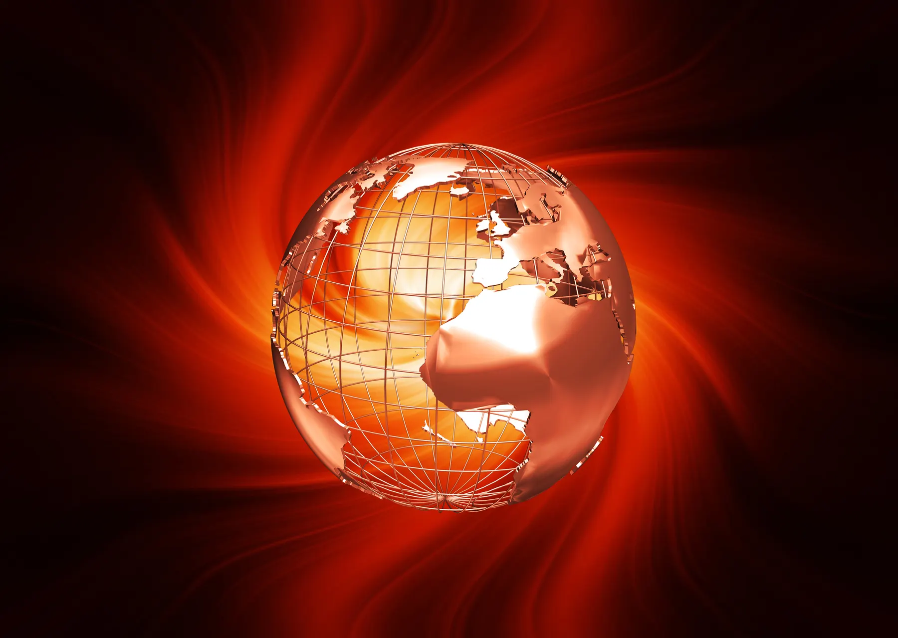 A glowing orange wireframe globe